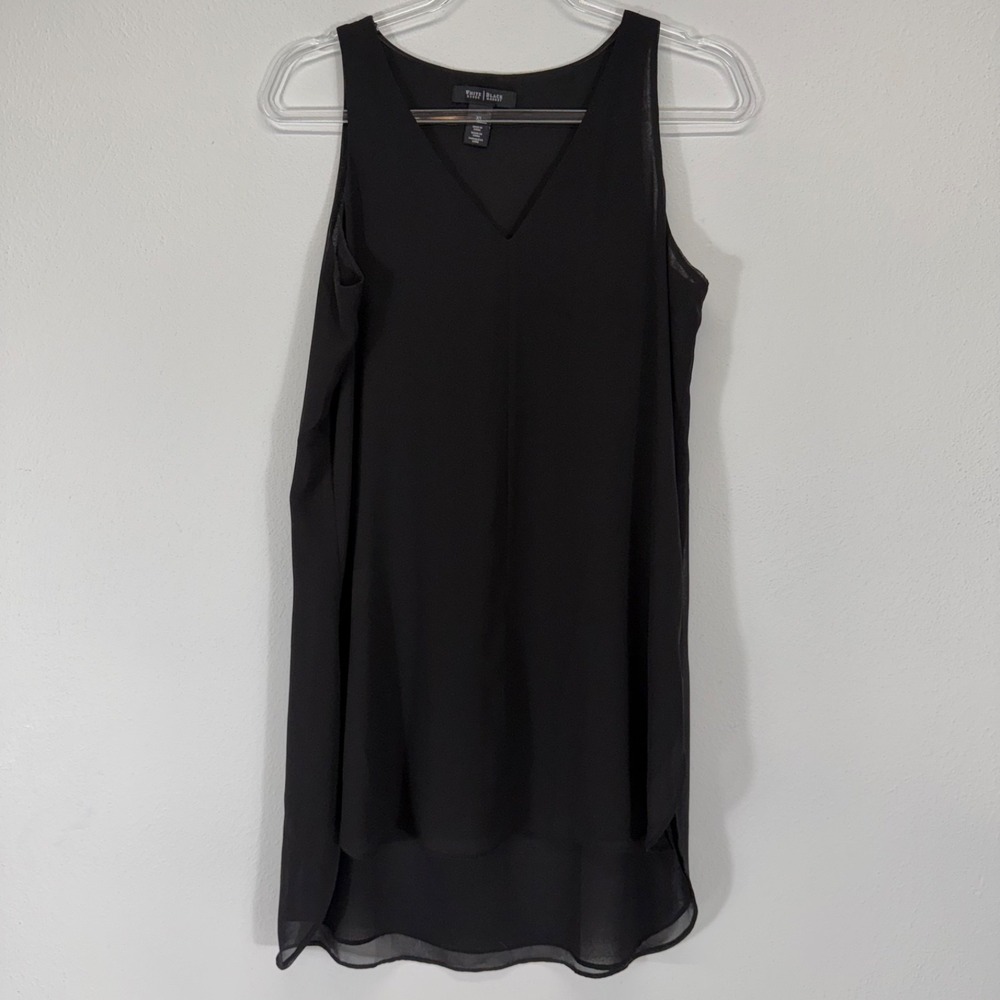White House Black Market Layered Chiffon High-Low Black Mini Dress Size XS